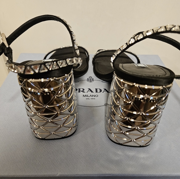 PRADA crystal-embellished Block Heel sandals SIZE 39 - Picture 4 of 8